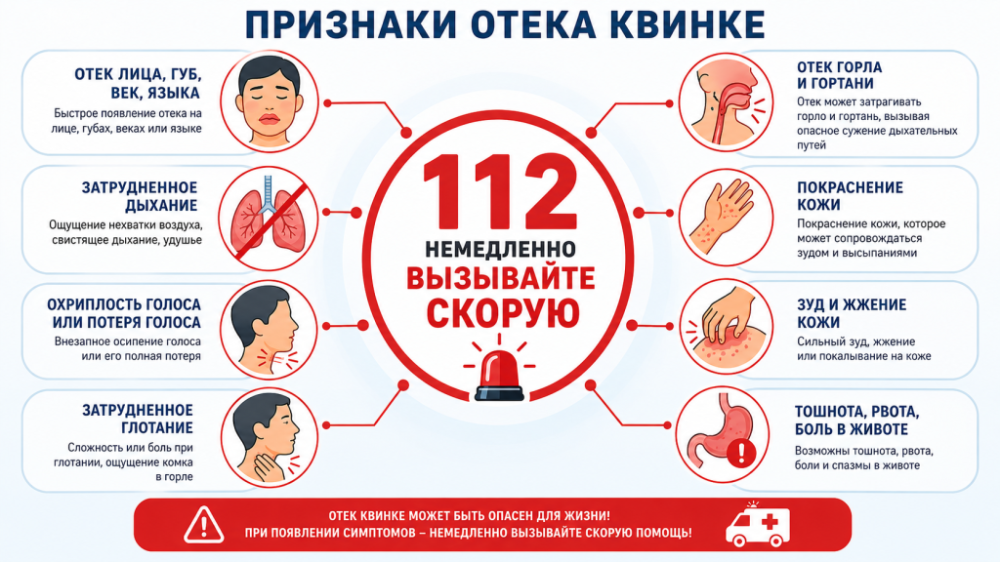 Опасные симптомы отека Квинке, требующие вызова скорой помощи