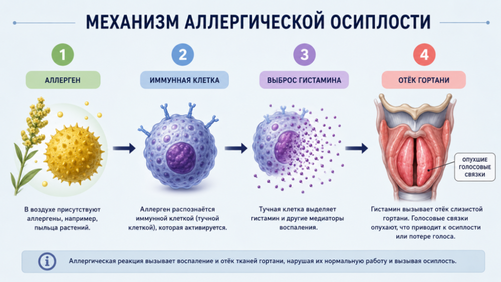 Схема развития отека голосовых связок при аллергической реакции